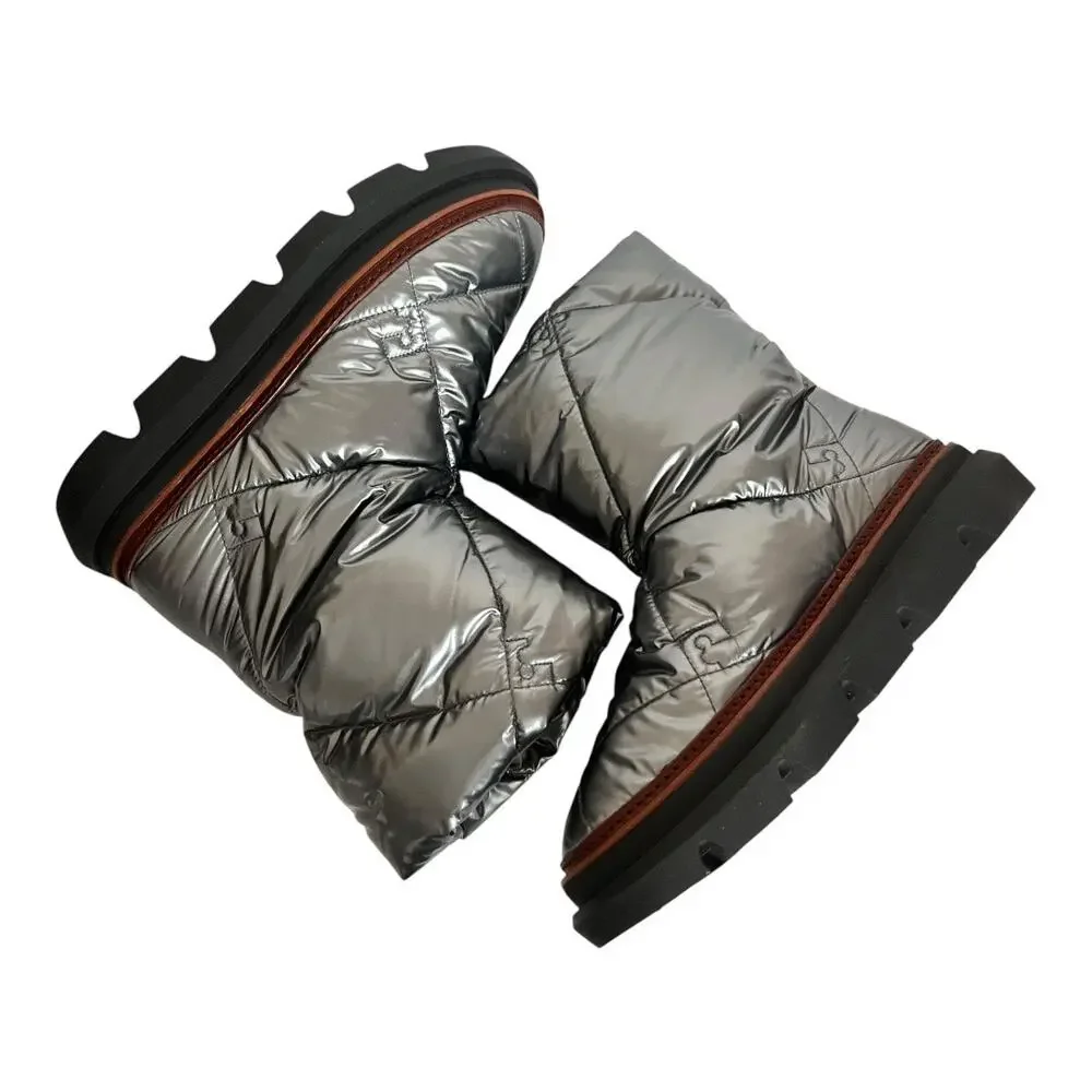 Tory Burch Sleeping Bag Quilted Puffy Platform Sliver Snow Boots Size 10.5